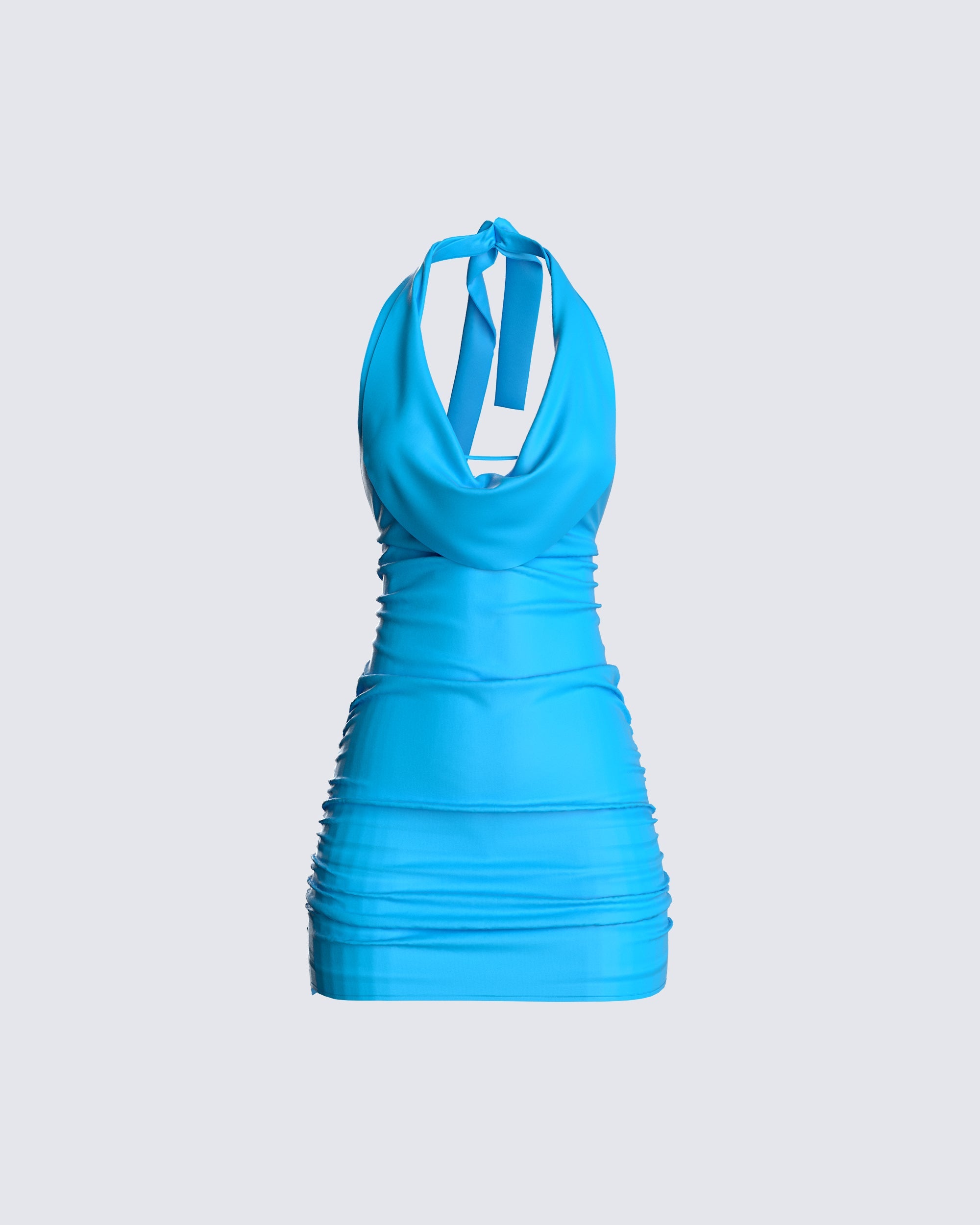 Blue Halter Mini Dress - Ruched Bodycon Party FINESSE Blue Halter Mini Dress - Ruched Bodycon Party FINESSE