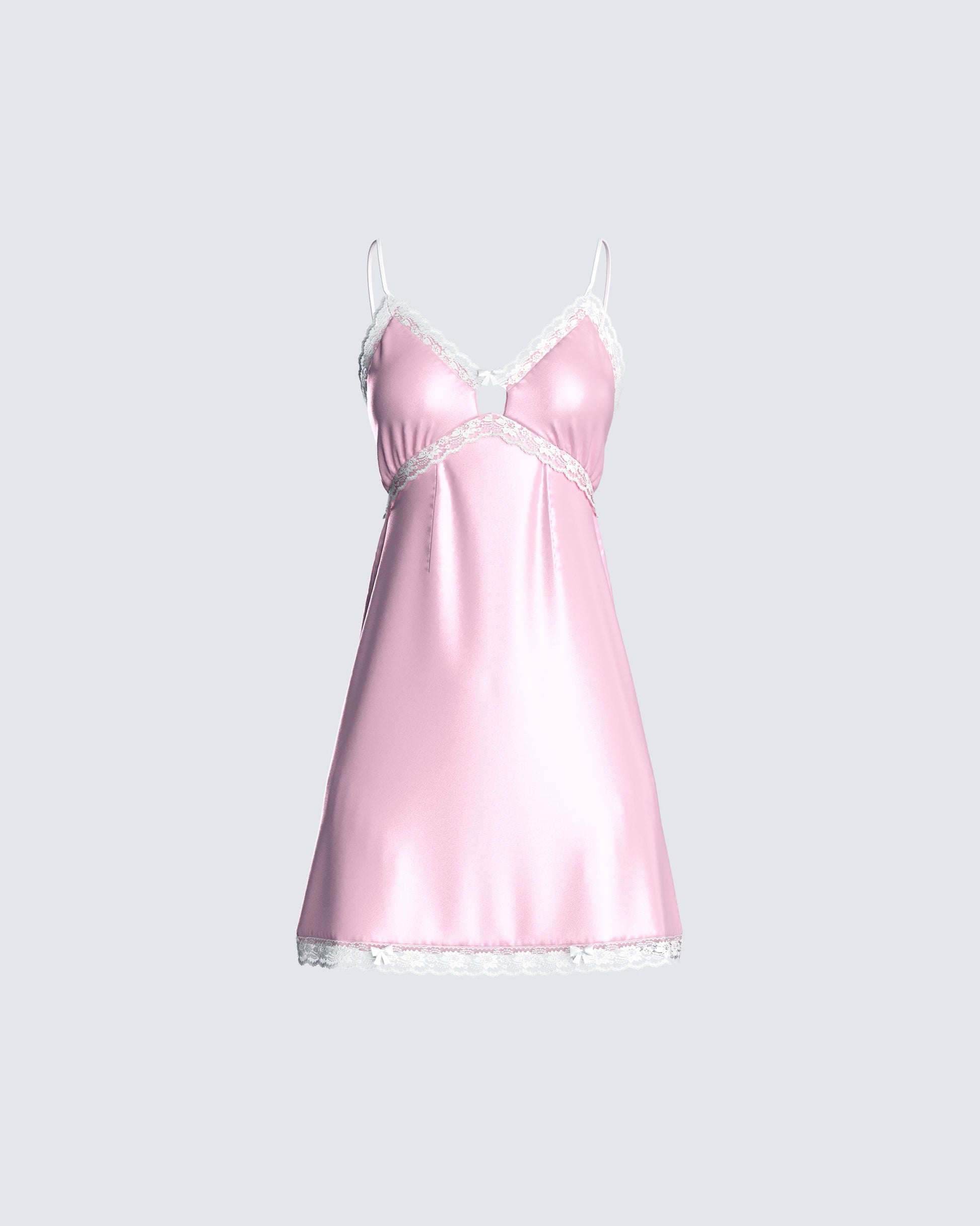 Pink Satin Slip Dress - Lace Trim Mini Lingerie Style FINESSE Pink Satin Slip Dress - Lace Trim Mini Lingerie Style FINESSE