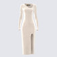 Ari Ivory Velvet Midi Dress