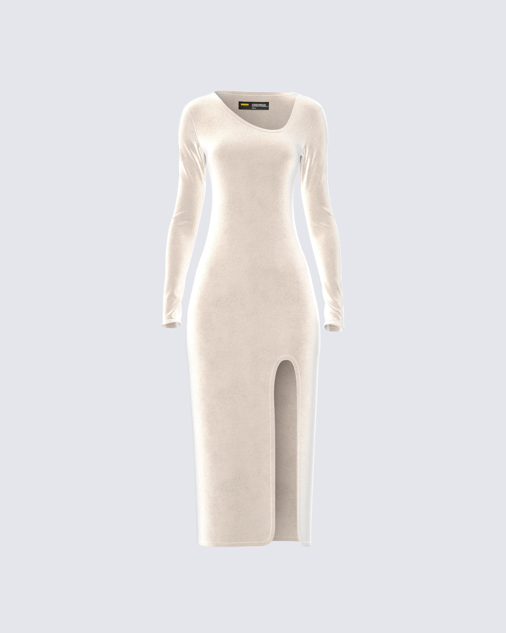 Ivory Velvet Long Sleeve Midi Dress - Bodycon Split FINESSE Ivory Velvet Long Sleeve Midi Dress - Bodycon Split FINESSE
