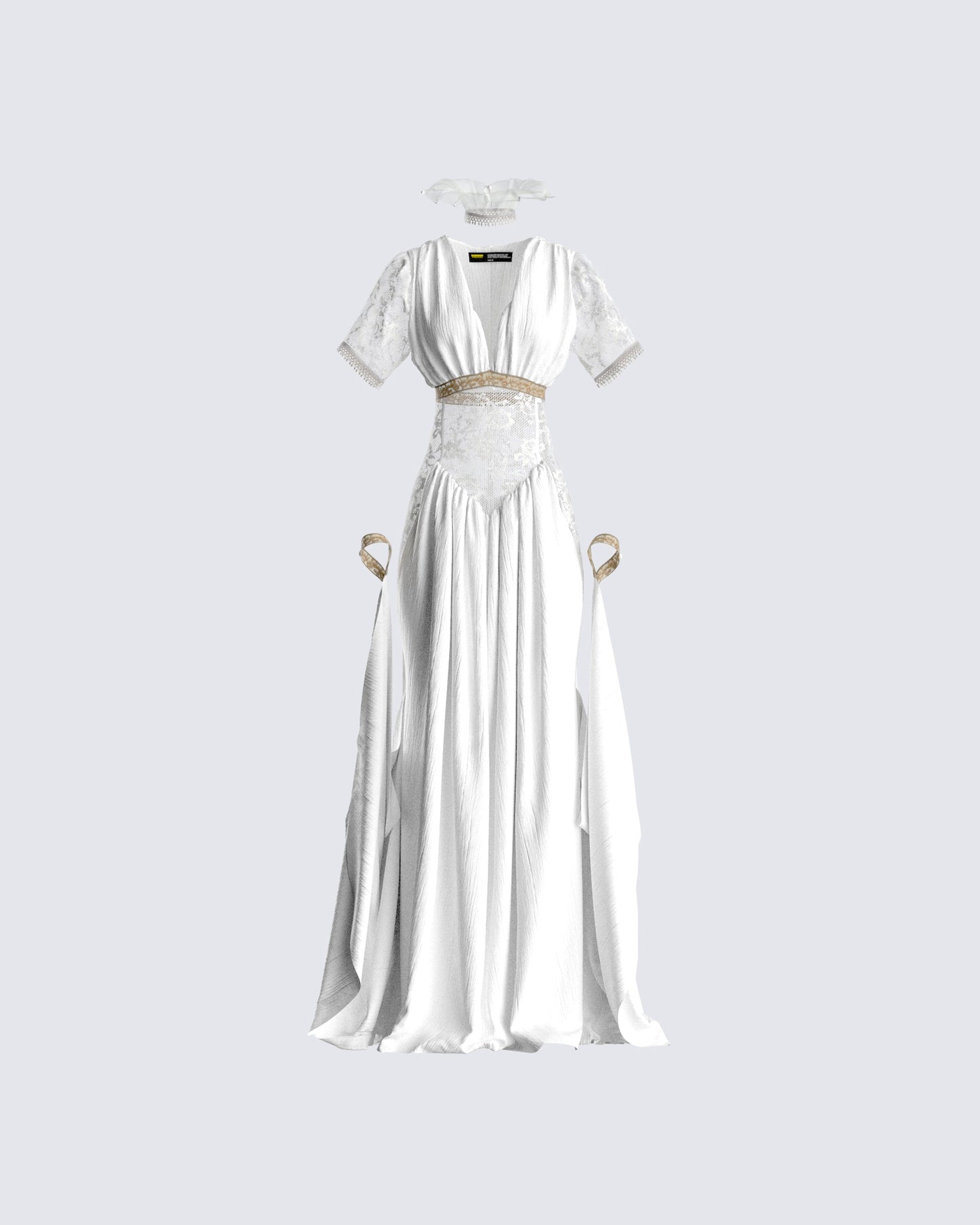 White Maxi Dress - Goddess Draped Gown with Gold Details FINESSE White Maxi Dress - Goddess Draped Gown with Gold Details FINESSE