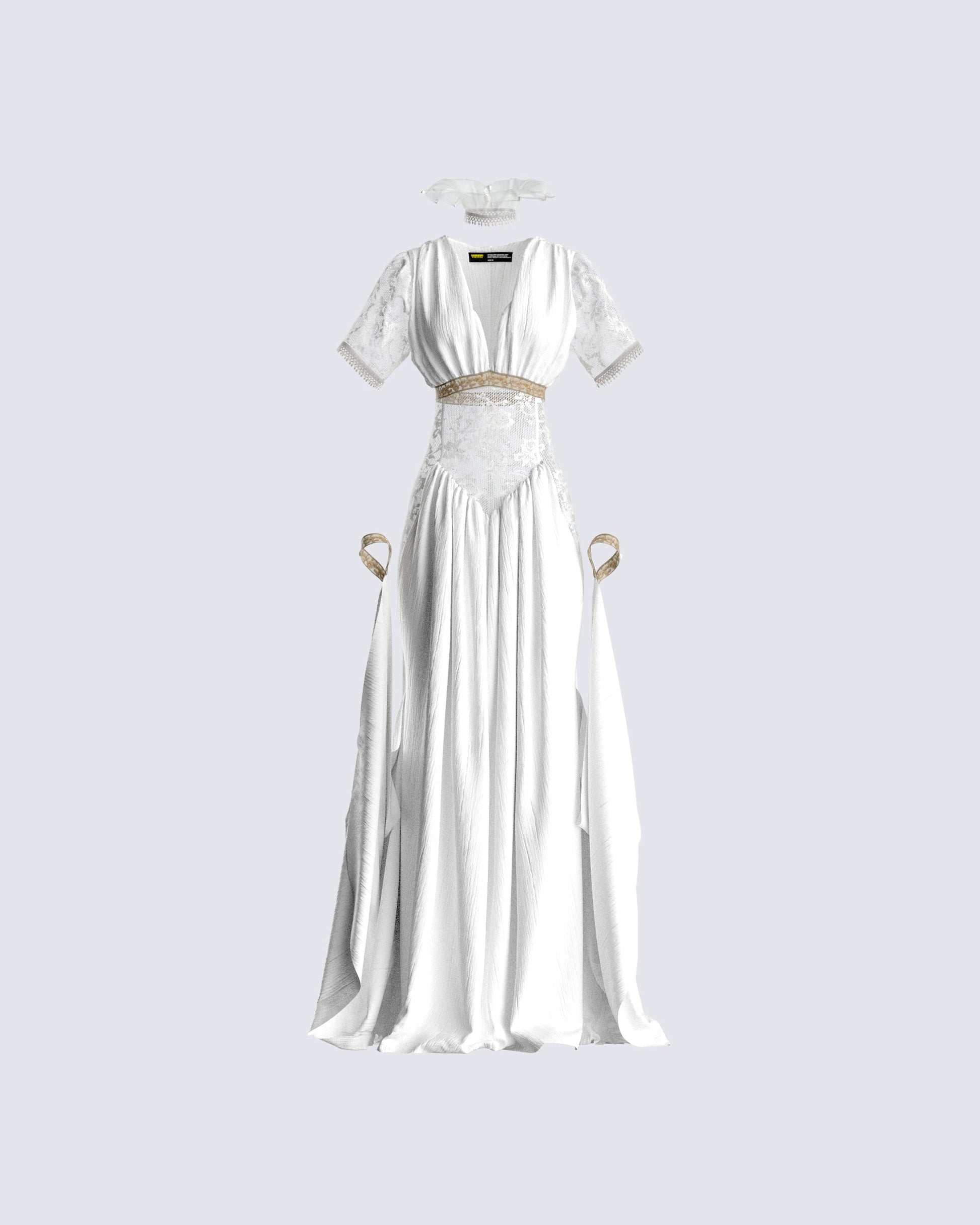 White Maxi Dress - Goddess Draped Gown with Gold Details FINESSE White Maxi Dress - Goddess Draped Gown with Gold Details FINESSE