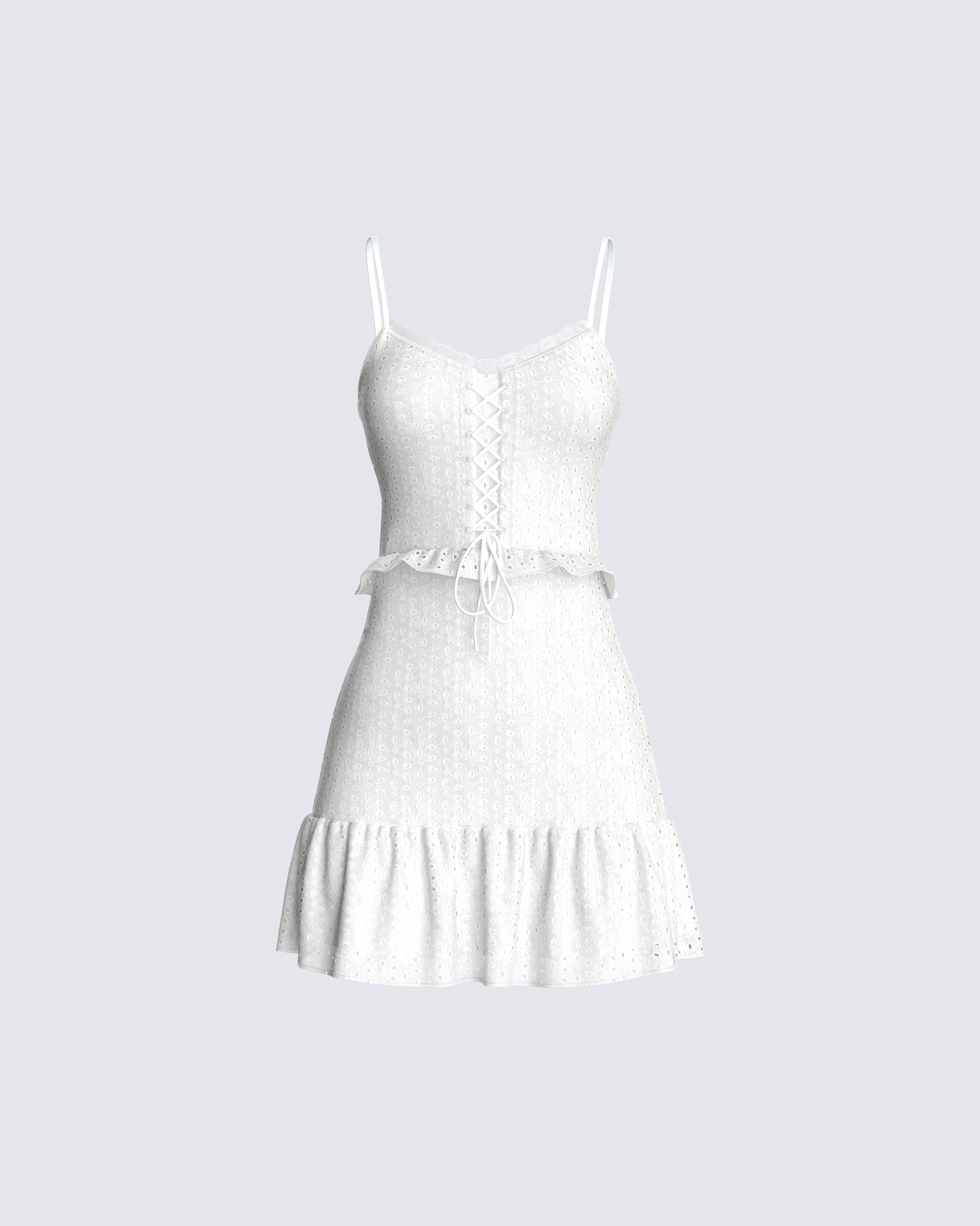 White Eyelet Mini Dress - Corset Lace Up Summer Dress FINESSE White Eyelet Mini Dress - Corset Lace Up Summer Dress FINESSE
