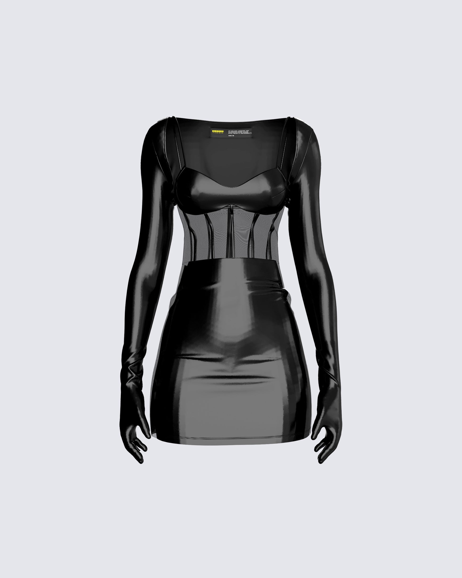 Black Latex Mini Dress with Gloves - Corset Bodycon FINESSE Black Latex Mini Dress with Gloves - Corset Bodycon FINESSE