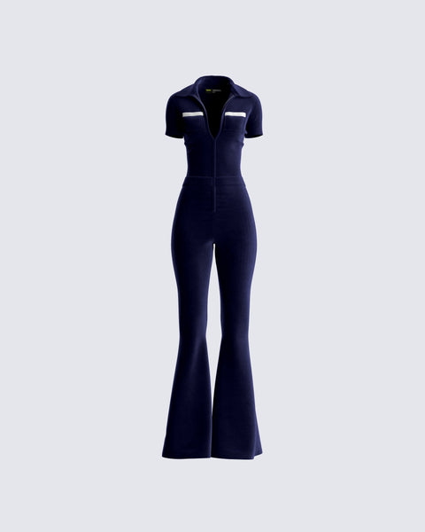 Blue flared jumpsuit deals