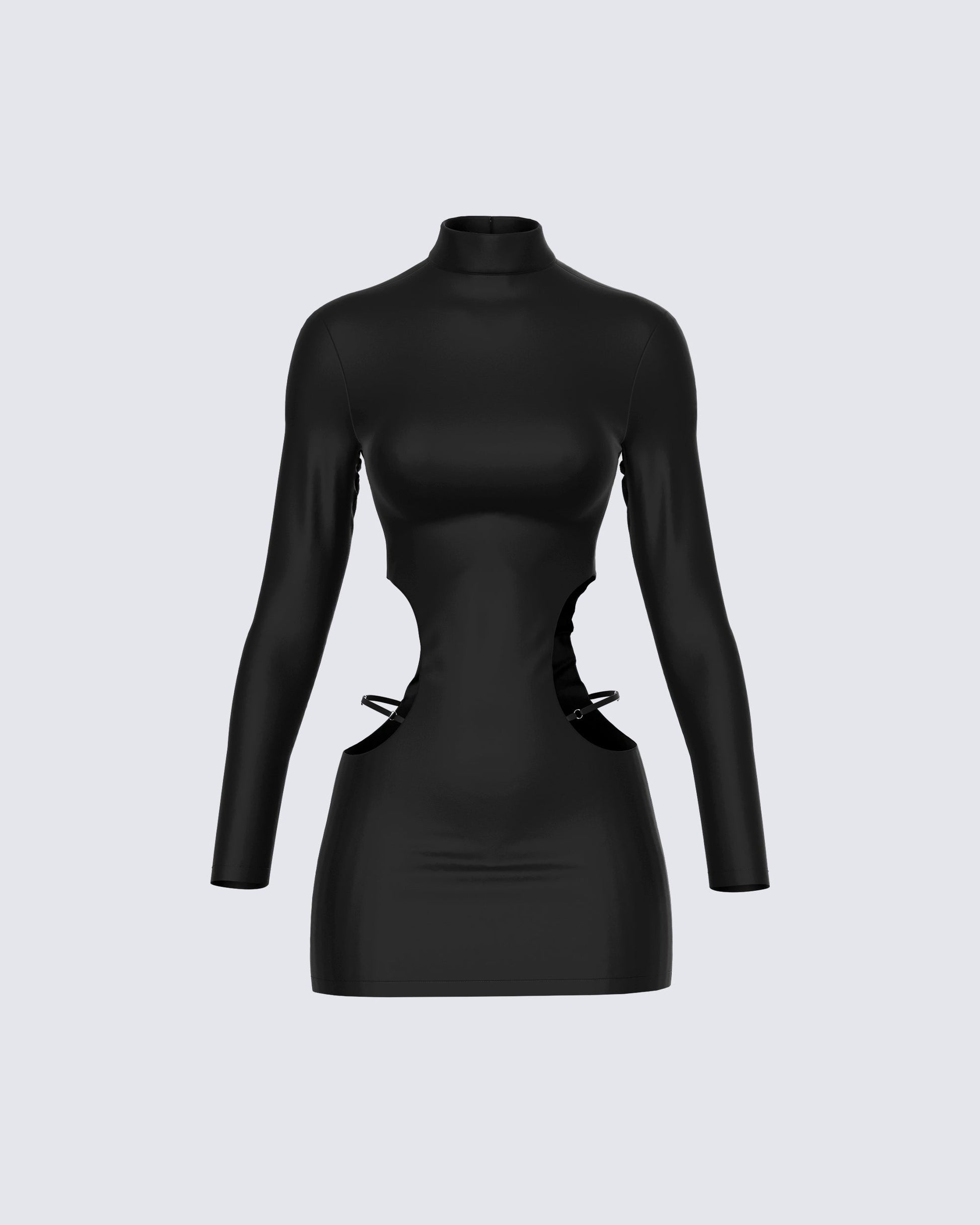 Black Cutout Mini Dress - Long Sleeve Bodycon FINESSE Black Cutout Mini Dress - Long Sleeve Bodycon FINESSE