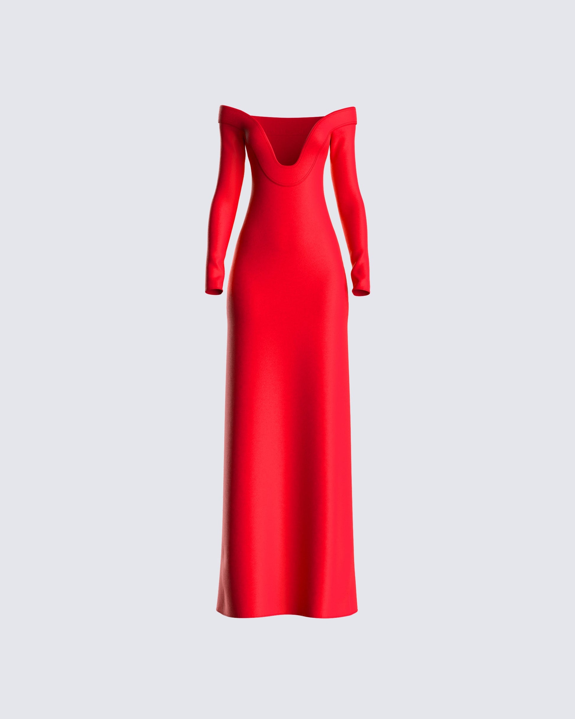Red Off-Shoulder Maxi Dress - Long Sleeve Bodycon Gown FINESSE Red Off-Shoulder Maxi Dress - Long Sleeve Bodycon Gown FINESSE