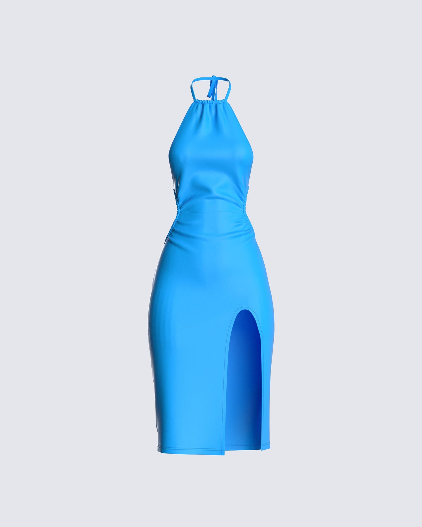 Blue Halter Midi Dress - Bodycon Slit Cocktail FINESSE Blue Halter Midi Dress - Bodycon Slit Cocktail FINESSE