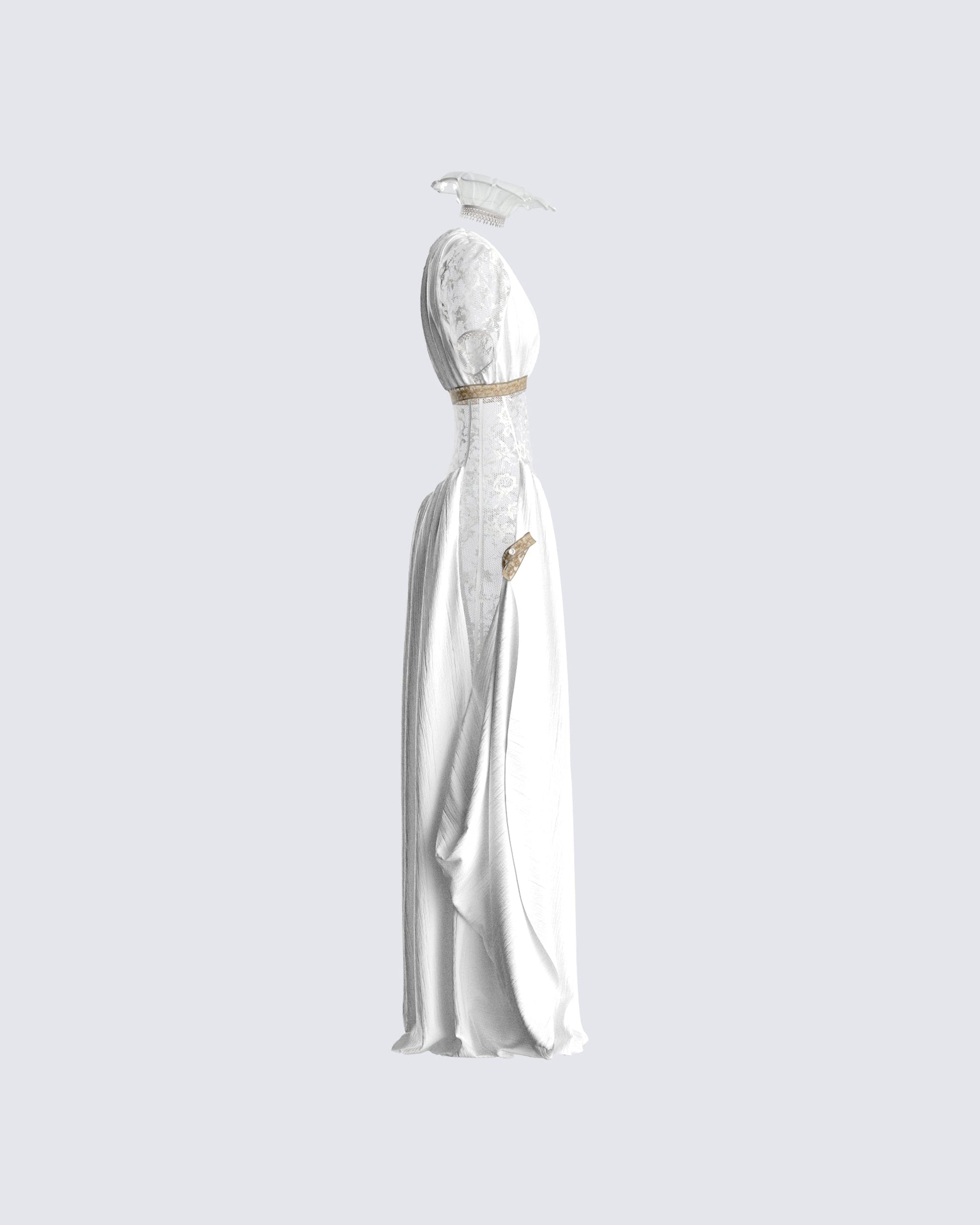 White Maxi Dress - Goddess Draped Gown with Gold Details FINESSE White Maxi Dress - Goddess Draped Gown with Gold Details FINESSE