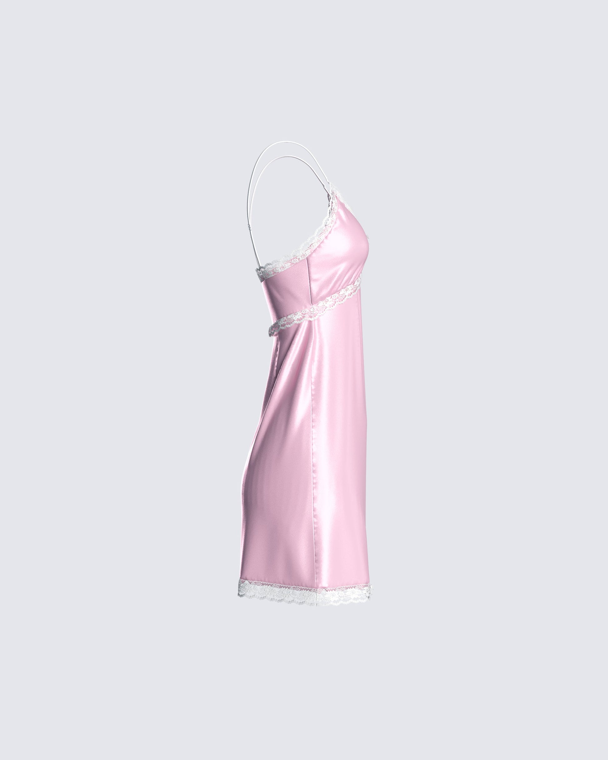 Pink Satin Slip Dress - Lace Trim Mini Lingerie Style FINESSE Pink Satin Slip Dress - Lace Trim Mini Lingerie Style FINESSE