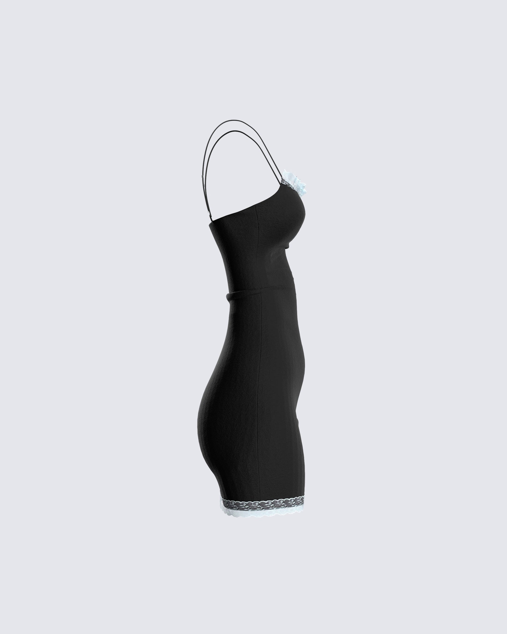Black Mini Dress - Lace Trim Bodycon Cami FINESSE Black Mini Dress - Lace Trim Bodycon Cami FINESSE