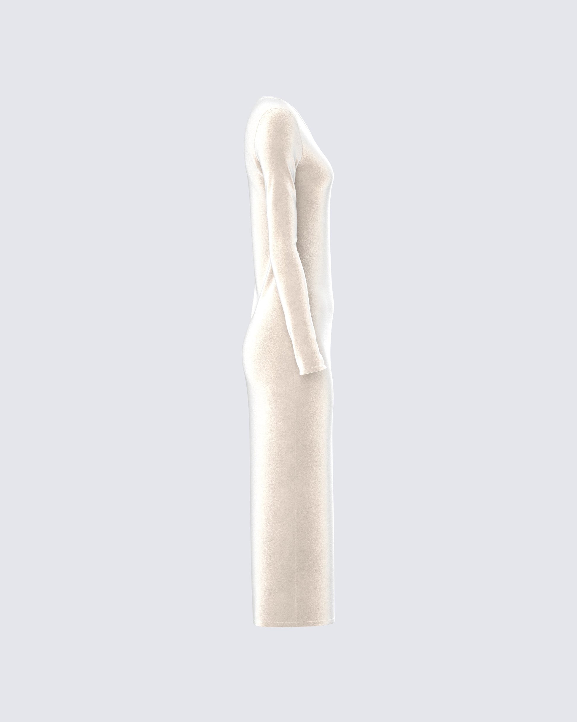 Ivory Velvet Long Sleeve Midi Dress - Bodycon Split FINESSE Ivory Velvet Long Sleeve Midi Dress - Bodycon Split FINESSE