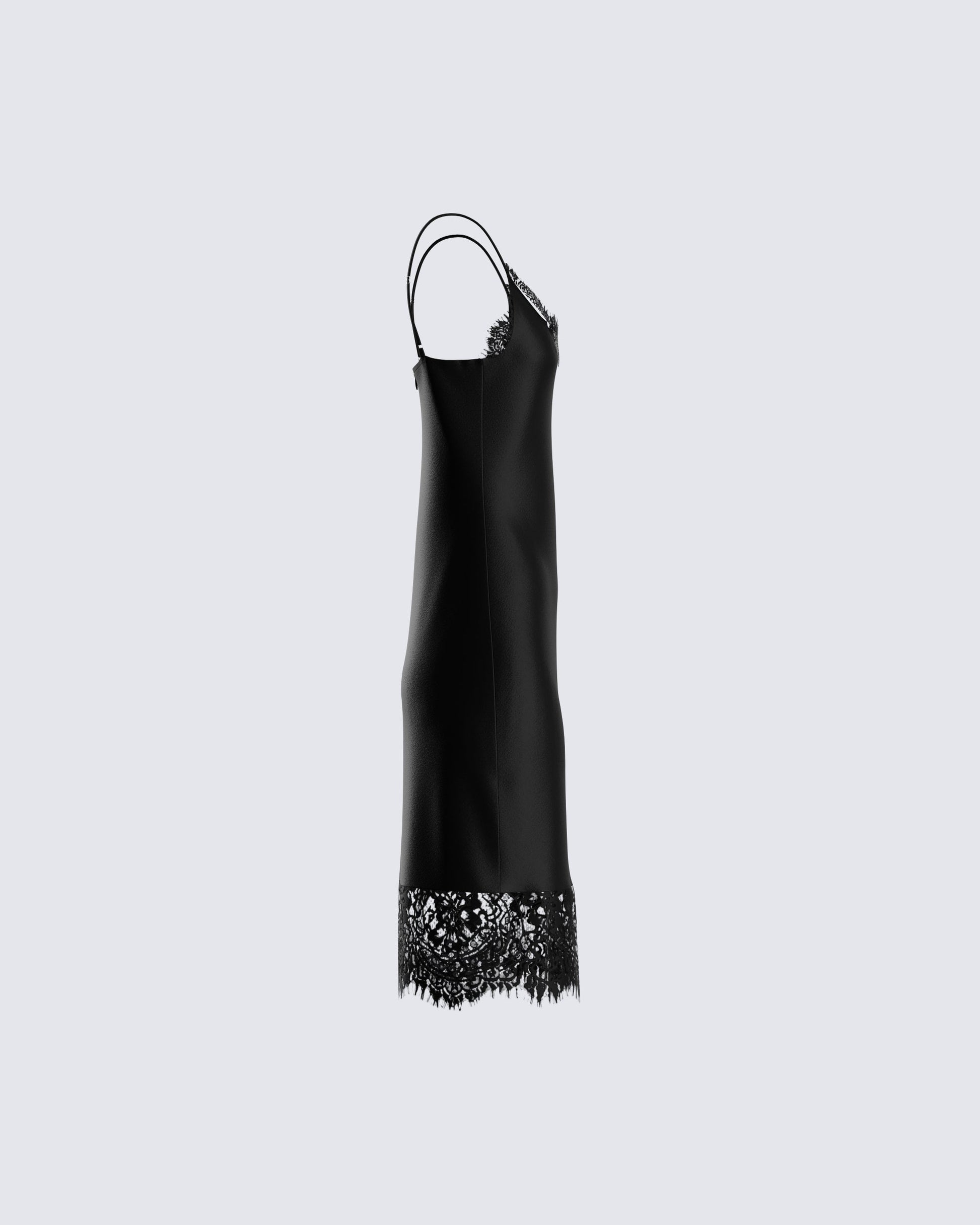 Black Lace Trim Mini Dress - Satin Slip Style FINESSE Black Lace Trim Mini Dress - Satin Slip Style FINESSE