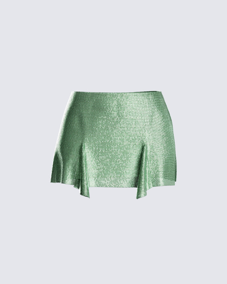 Lula Green Rhinestone Mini Skirt