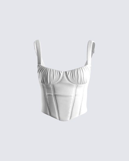 Adely White Shirred Bustier