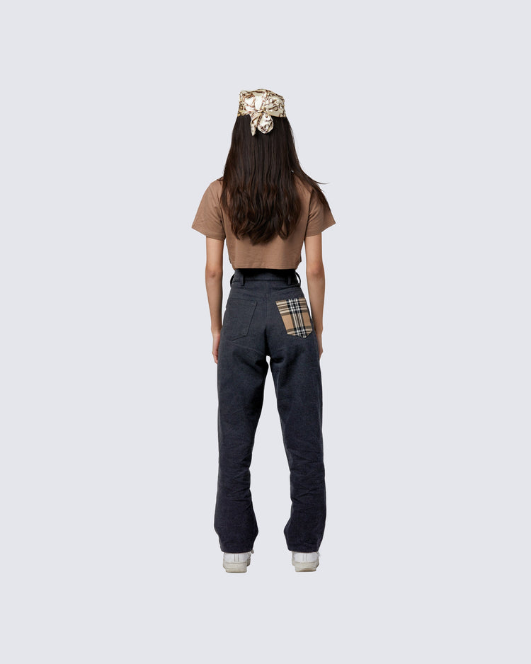 Burbie Laced-Up Plaid Pants