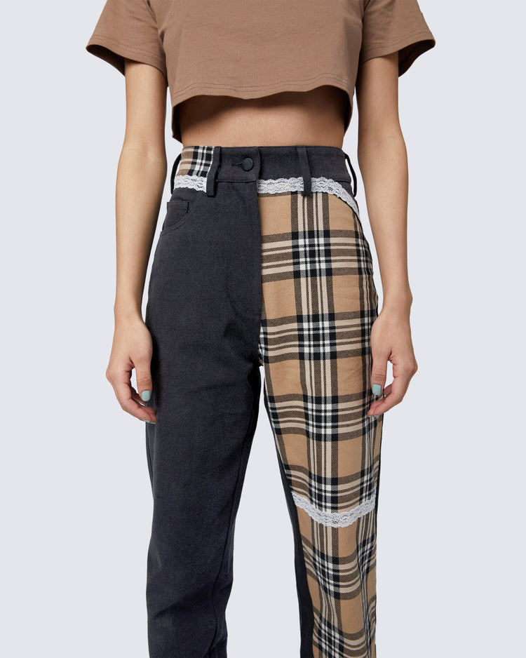 Burbie Laced-Up Plaid Pants