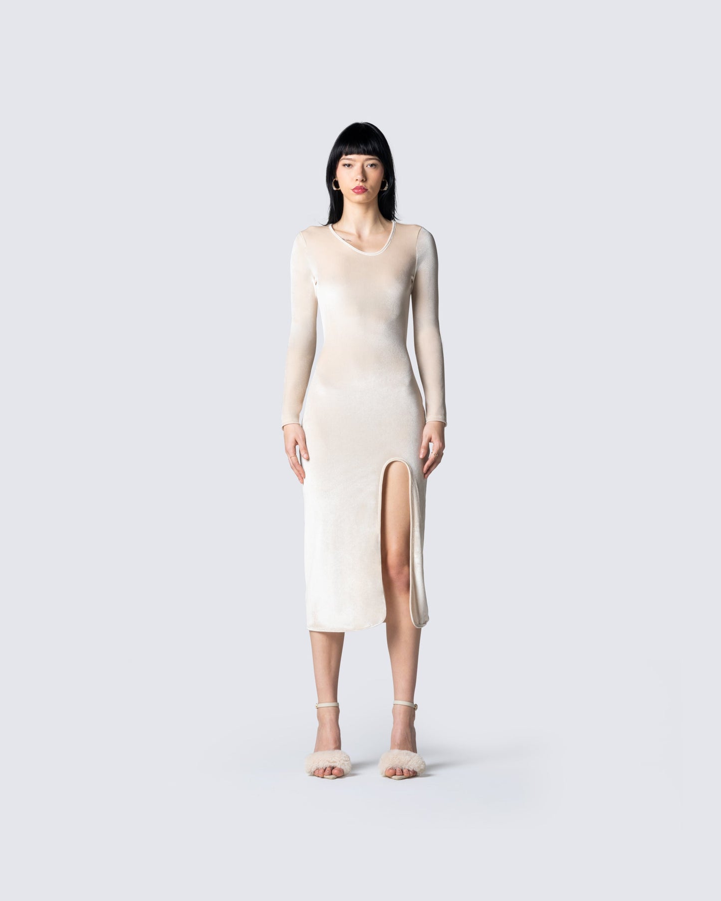 Ari Ivory Velvet Midi Dress