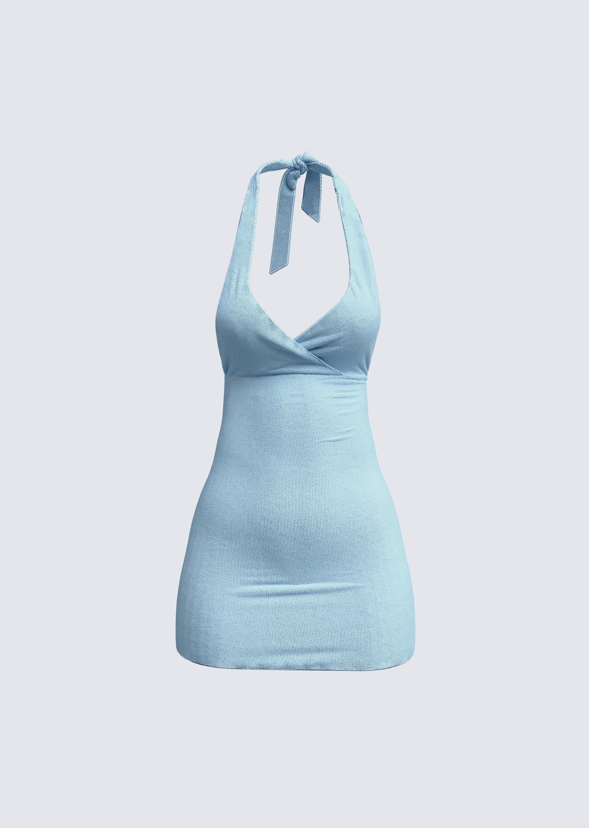 Blue Halter Mini Dress - Bodycon Tie Neck FINESSE Blue Halter Mini Dress - Bodycon Tie Neck FINESSE