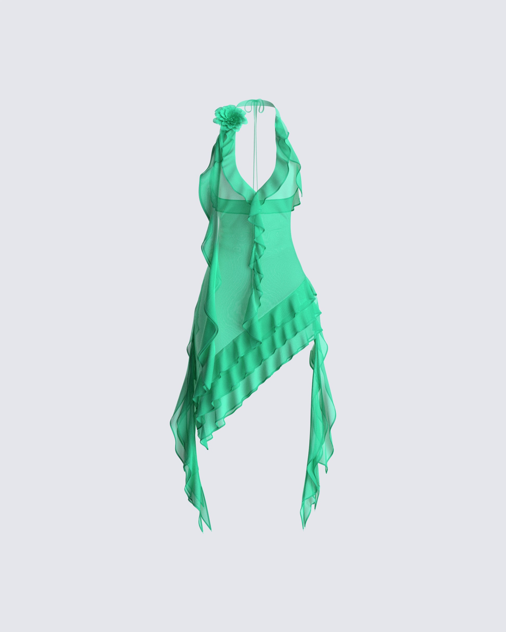 Green Ruffled Mini Dress - Halter Asymmetric Party FINESSE Green Ruffled Mini Dress - Halter Asymmetric Party FINESSE