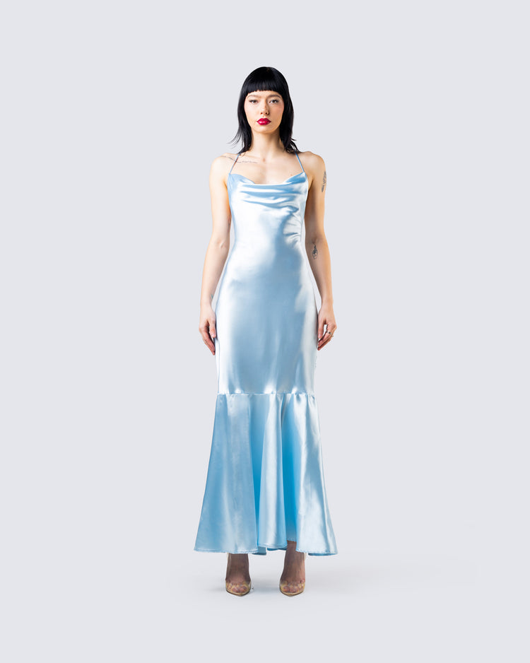 Anya Blue Cowl Low Back Gown