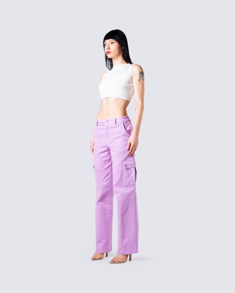 Lisa Lavender Corduroy Cargo Pant