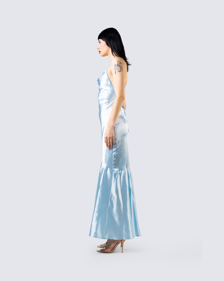 Anya Blue Cowl Low Back Gown
