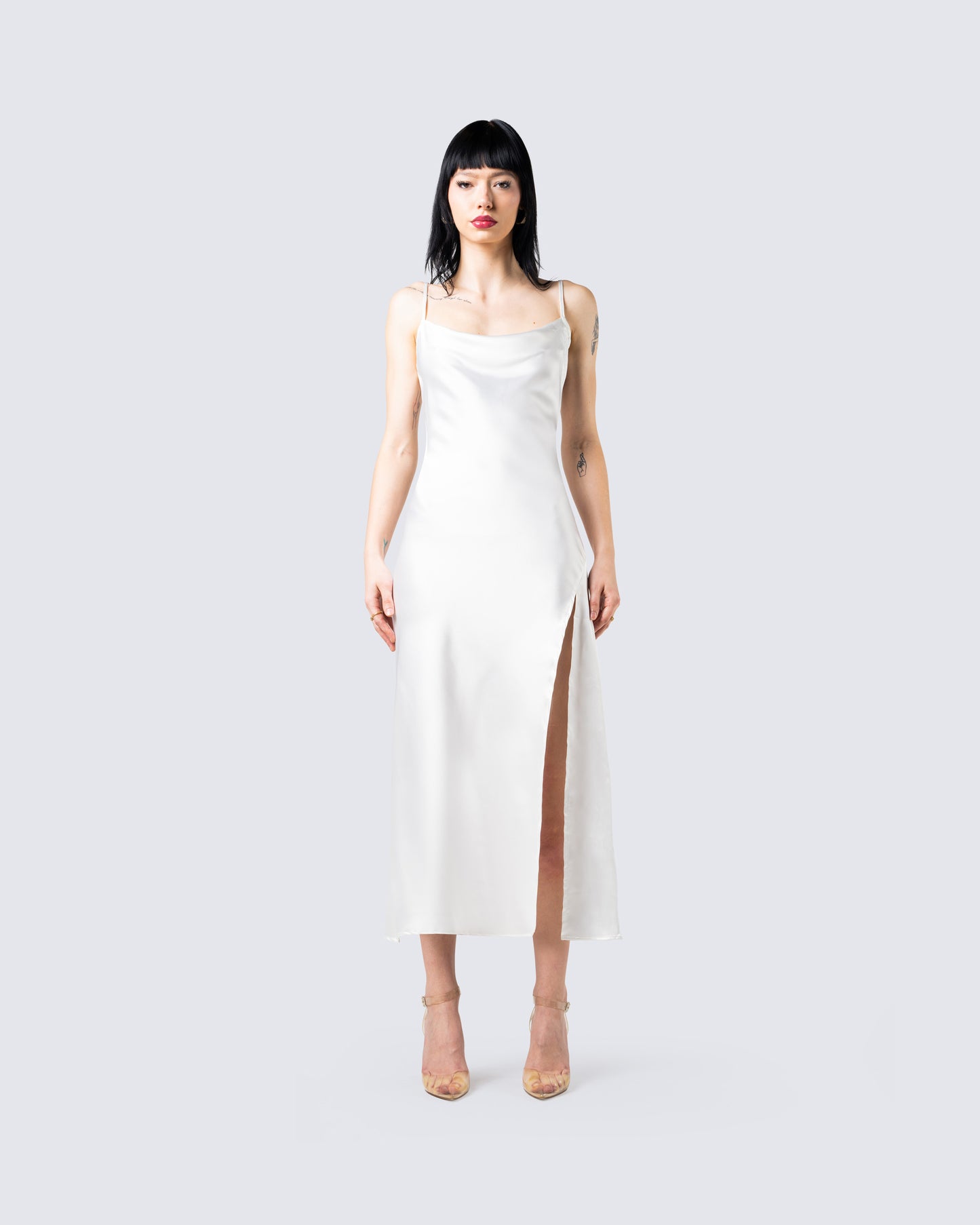 Alina White Satin Midi Dress