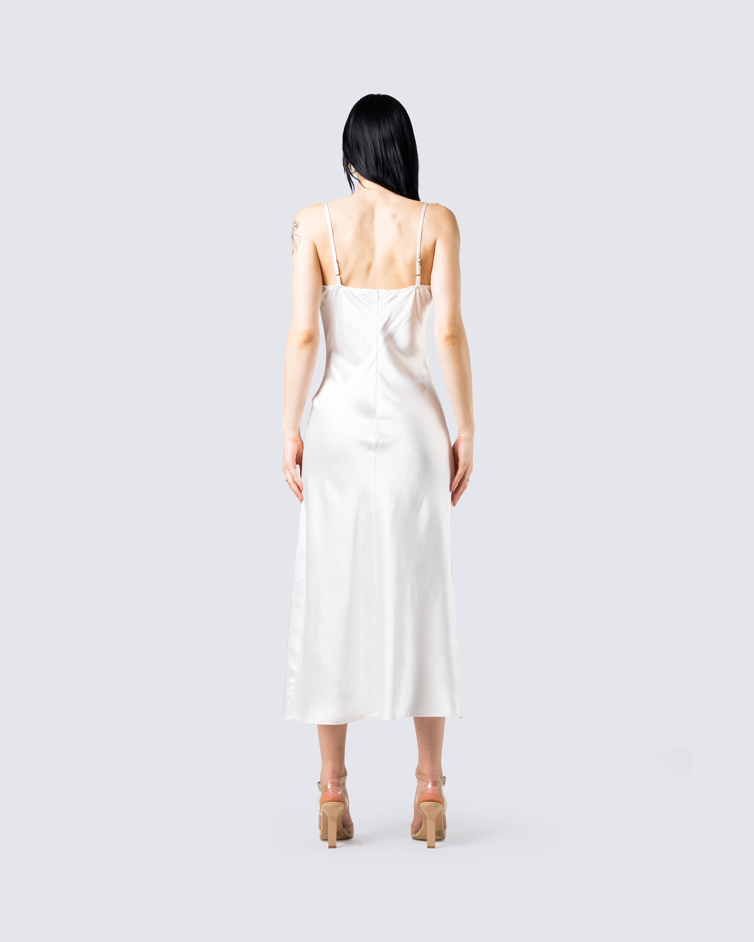 White silk cheap midi dress