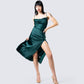 Alina Emerald Satin Midi Dress