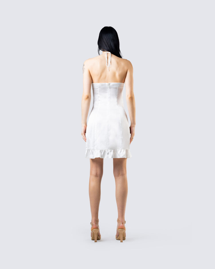 Mandy White Cut Out Shirred Dress