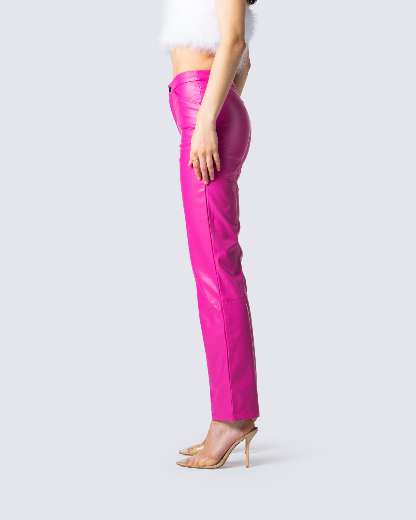 Dilyene Pants - Mid Waist Straight Leg Faux Leather Pants in Hot Pink