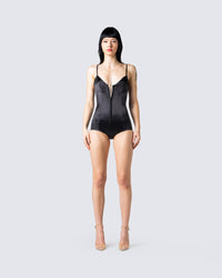 Aniyah Black Satin Romper