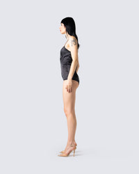 Aniyah Black Satin Romper