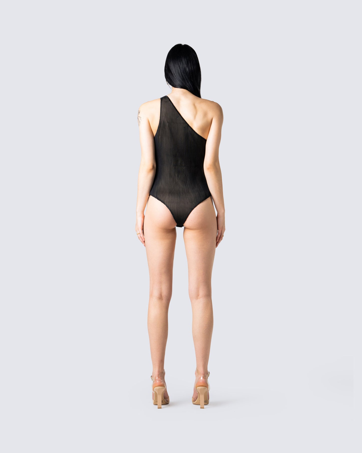 Samantha Black Pleated Bodysuit