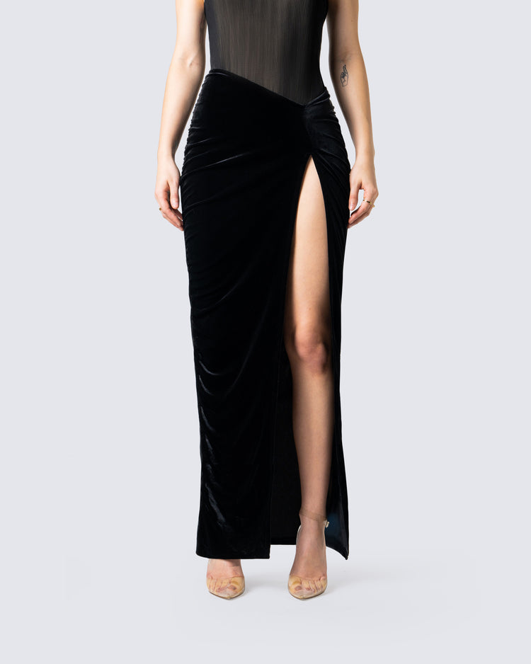 Samantha Black Velvet Maxi Skirt