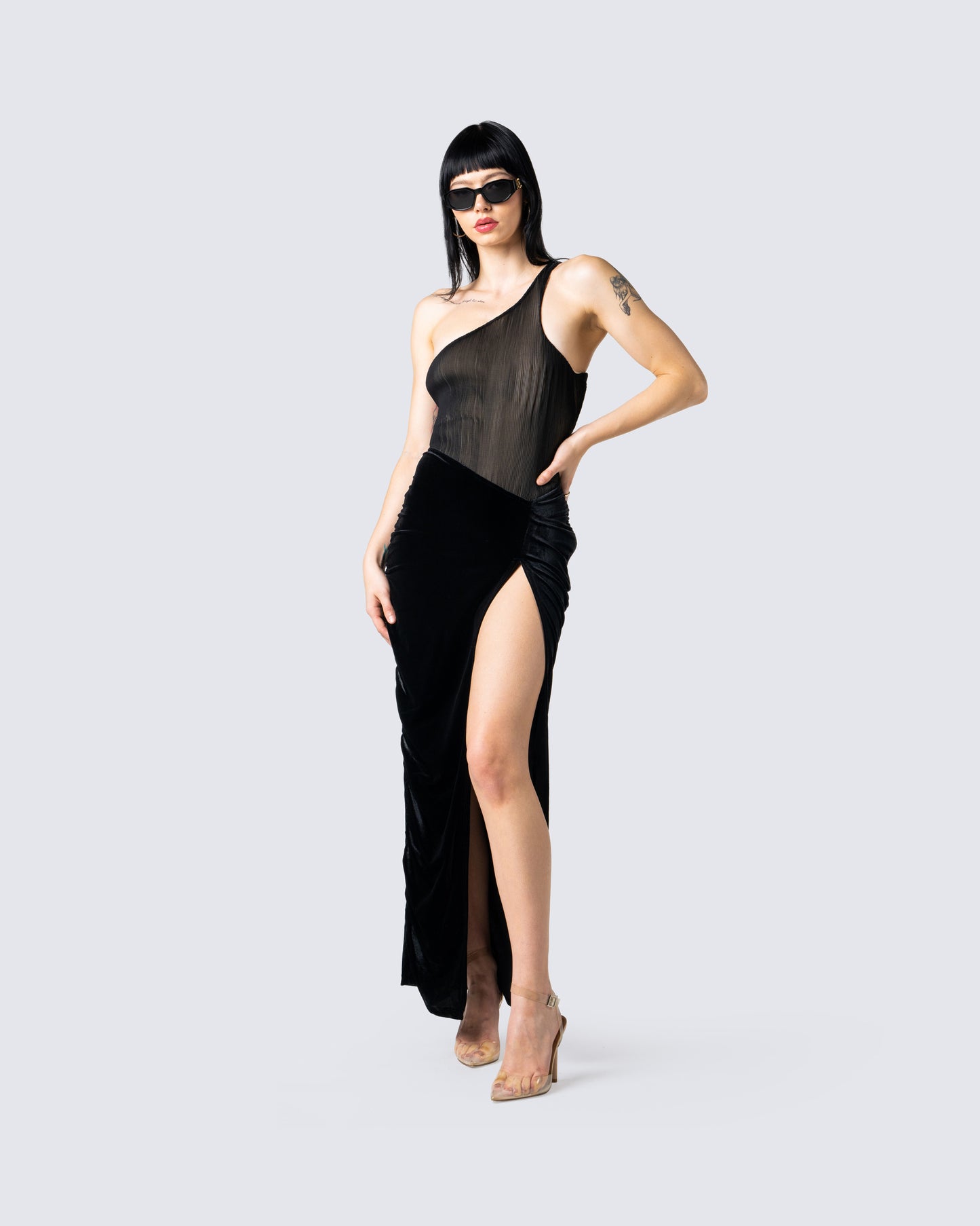 Samantha Black Pleated Bodysuit