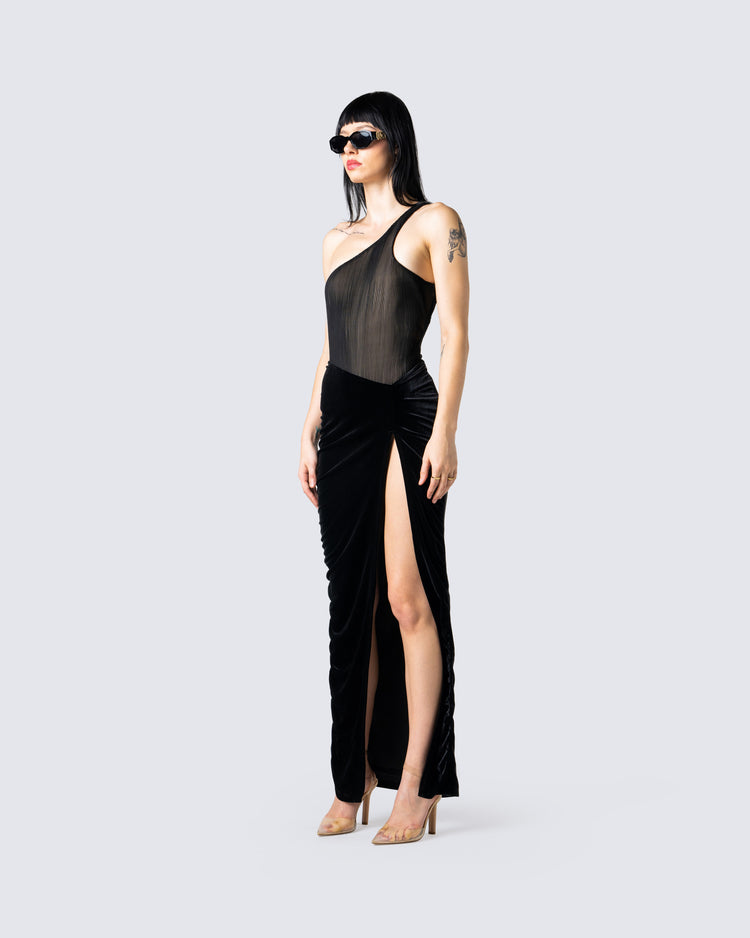 Samantha Black Velvet Maxi Skirt