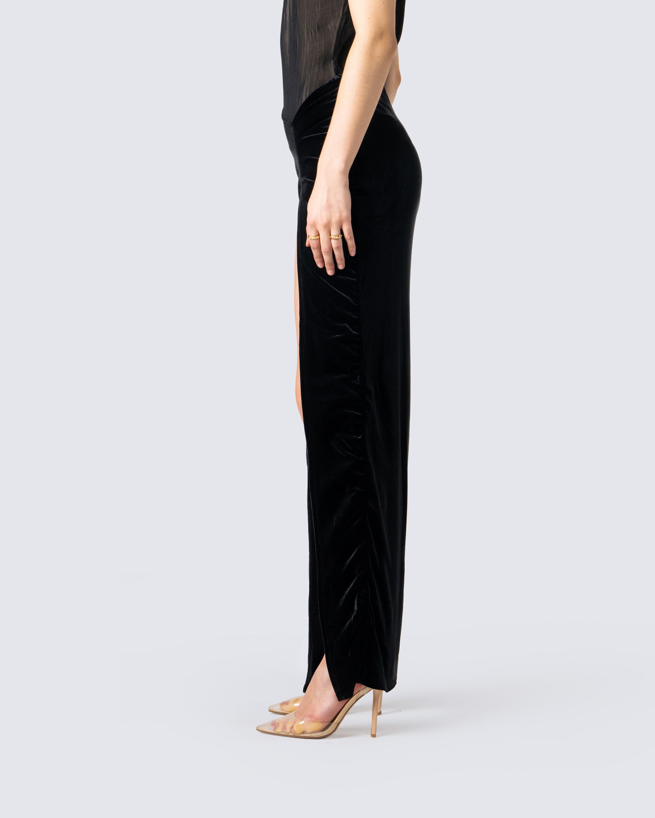 Samantha Black Velvet Maxi Skirt