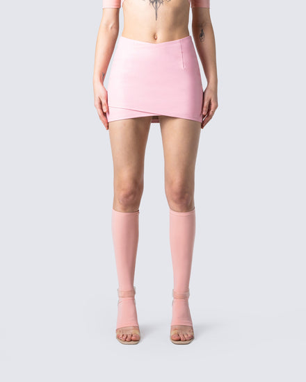Jacque Pink Vegan Leather Skirt