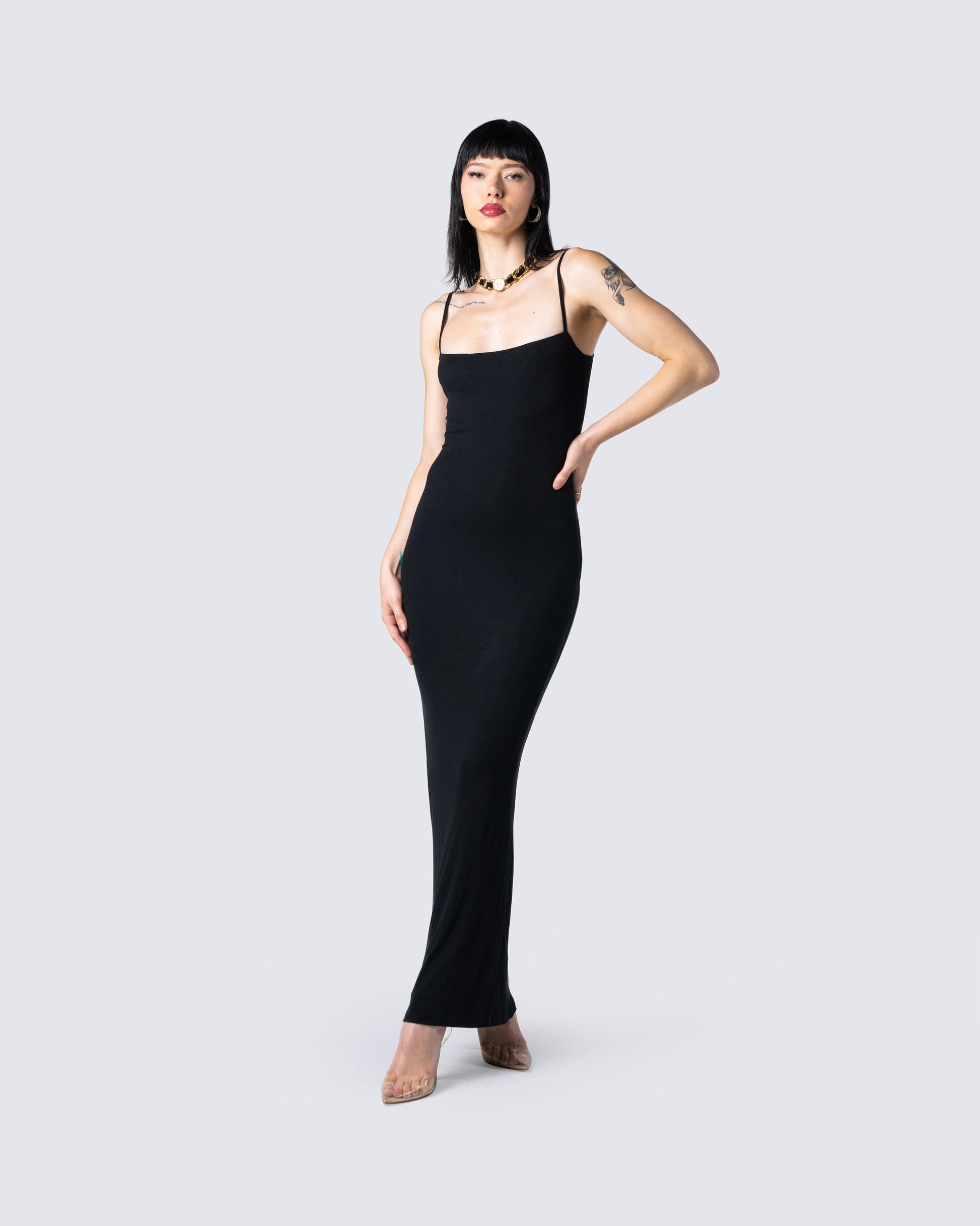 black maxi spaghetti strap dress Black double spaghetti strap maxi dress