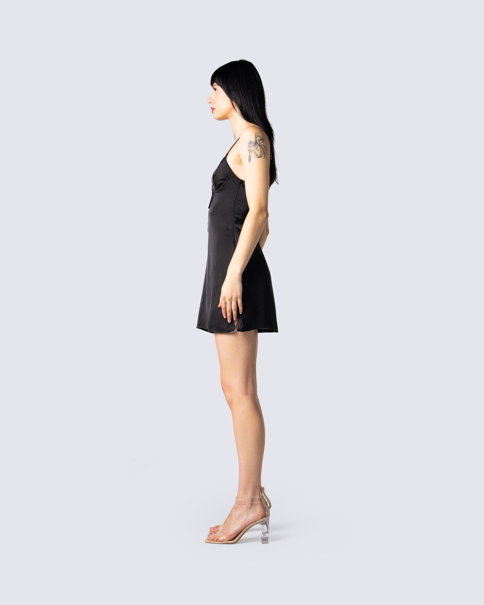 Black Lace Trim Mini Dress - Slip Style Date Night FINESSE Black Lace Trim Mini Dress - Slip Style Date Night FINESSE