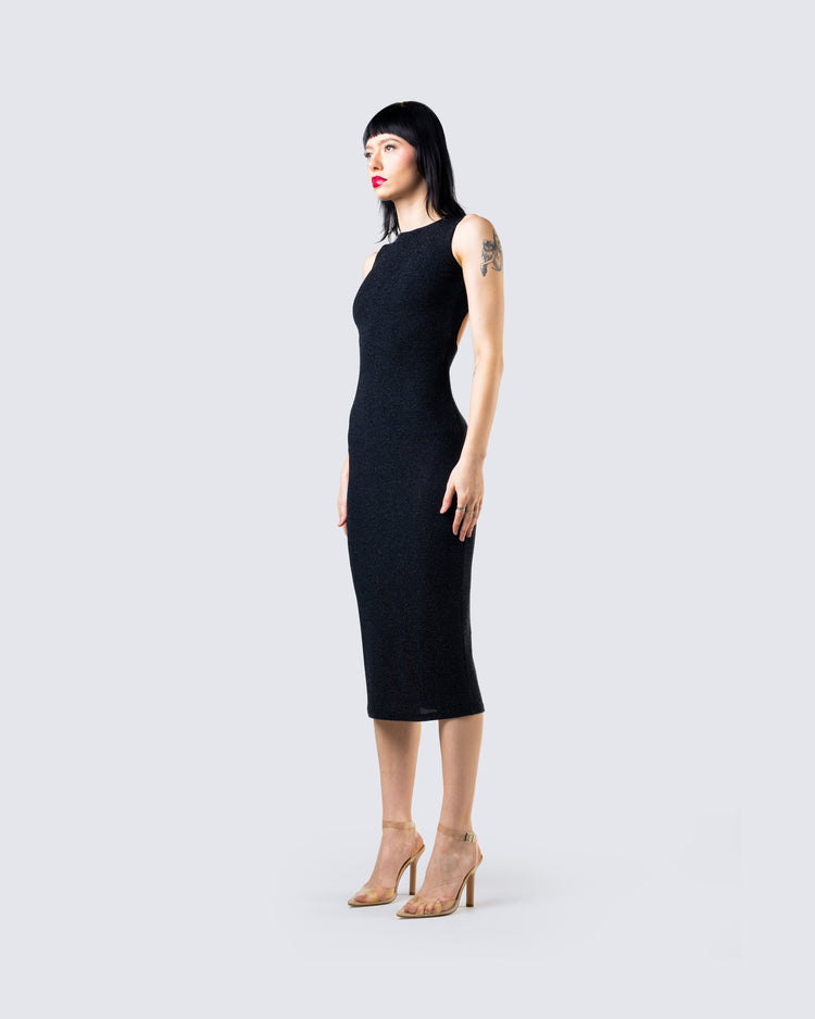 Umbra Black Shimmer Midi Dress