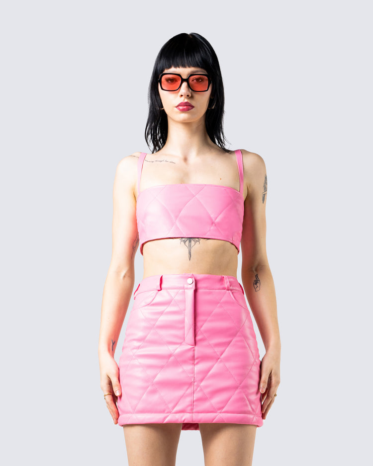 Jenna Pink Quilted Cropped Top