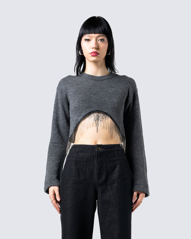 Josephine Grey Crystal Sweater Top