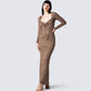 Abra Taupe Tie Front Top