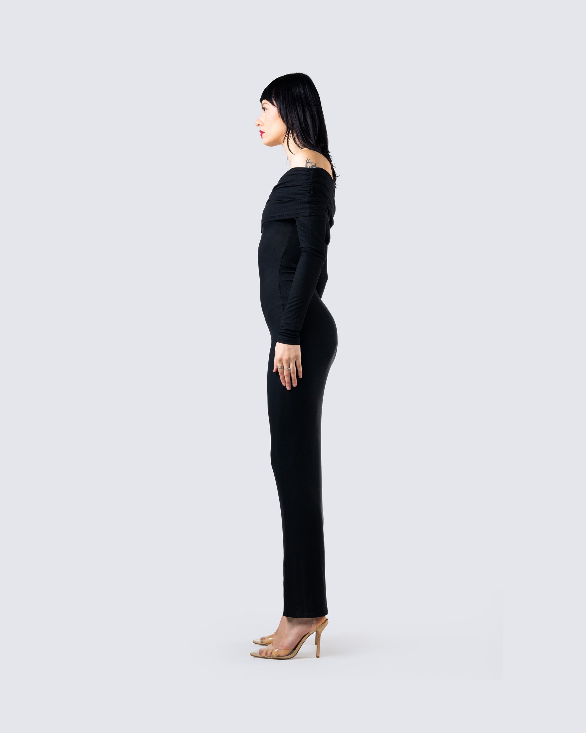 Kanre Off The Shoulder Hollow Out Fold Maxi Dress