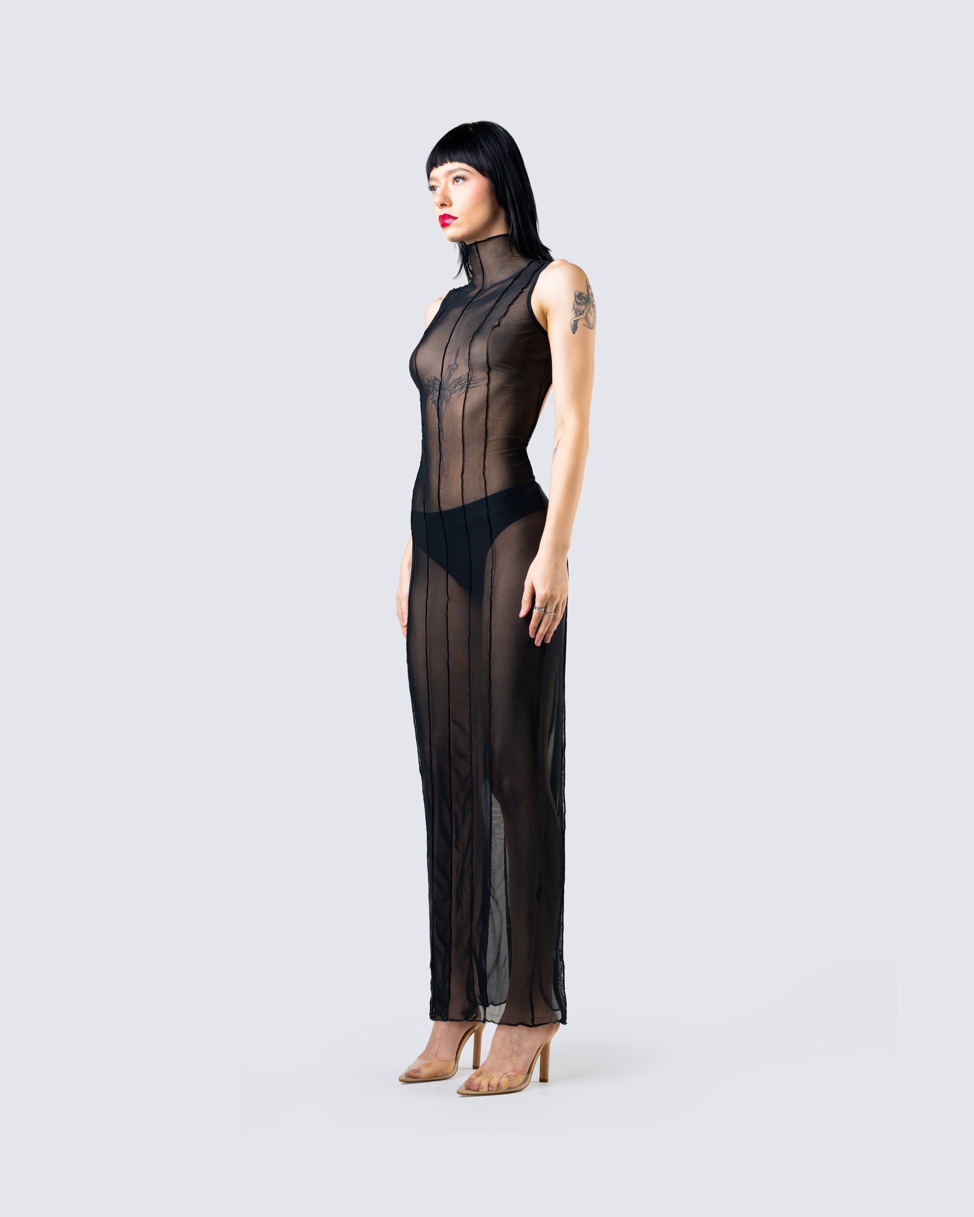black mesh dress bodycon Black Mesh Bodycon Maxi Dress