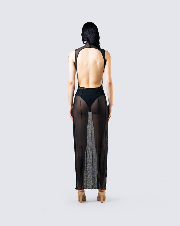 Zeal Black Mesh Bodycon Maxi Dress