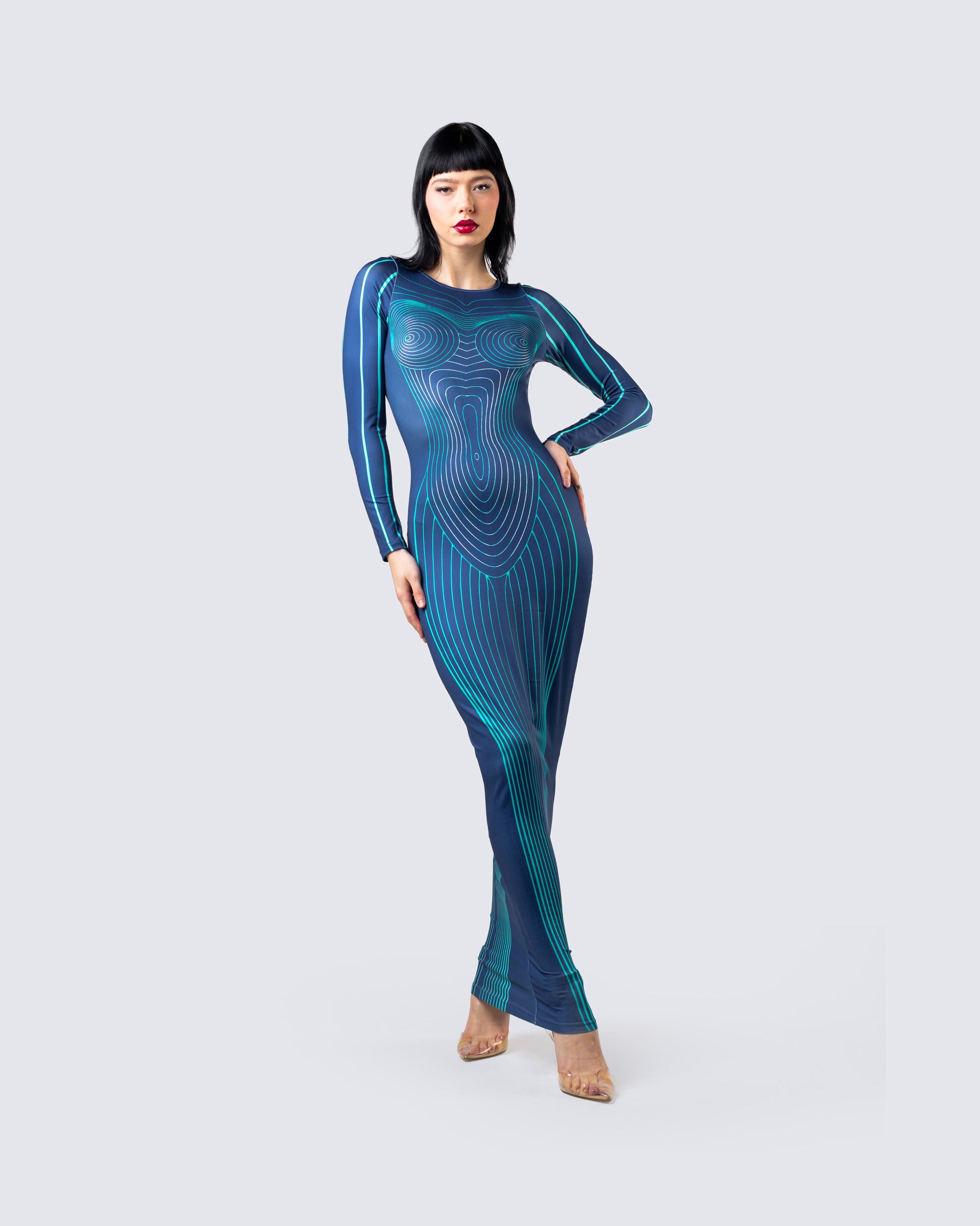 3d body print bodycon dress 3D Body Print Maxi Dress MAUVSTUDIO